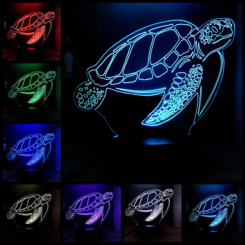 3D LED turtle night light with acrylic construction and sixteen colour lighting options