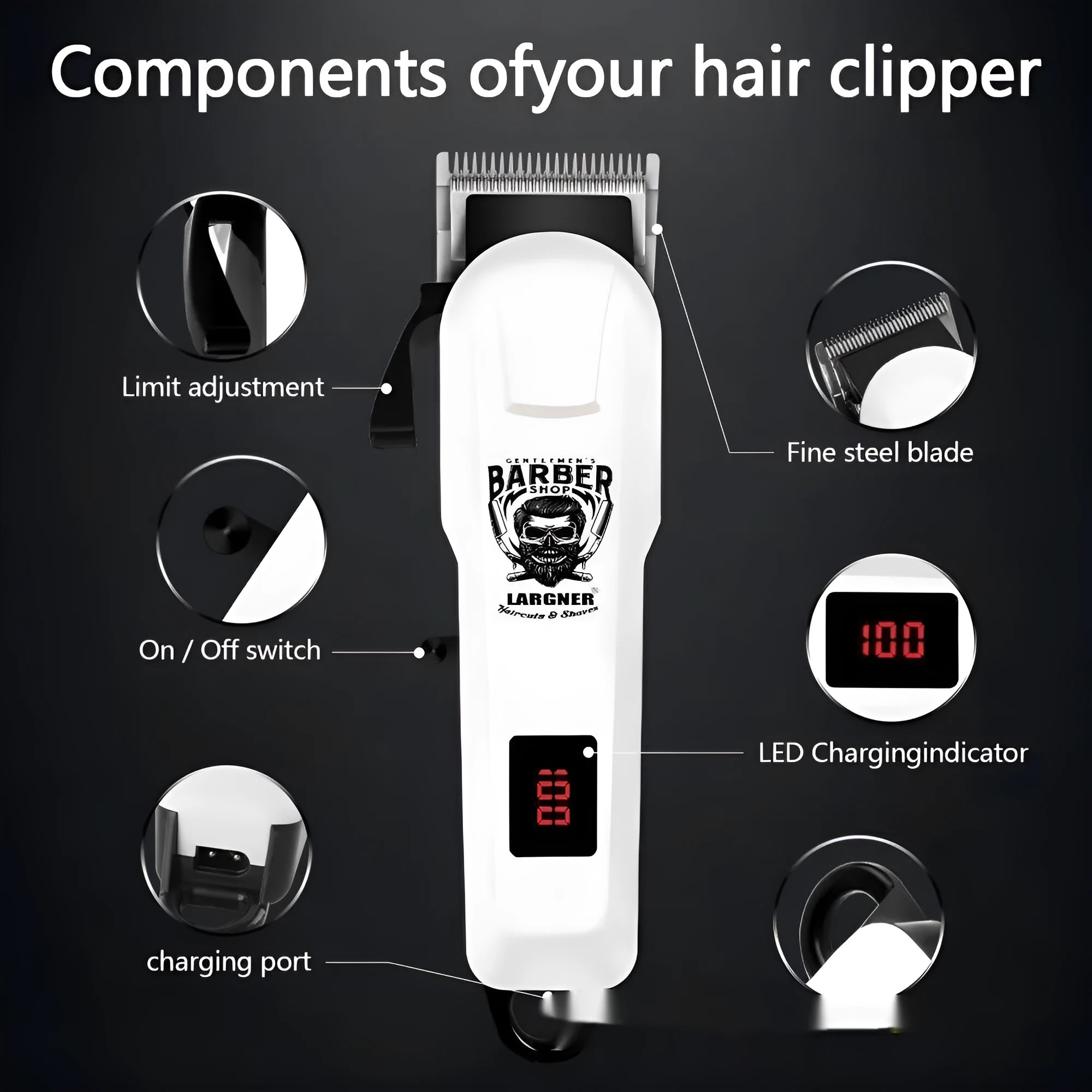 Rechargeable stainless steel cutter head hair clipper with USB charging port