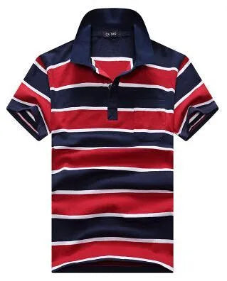 Men's striped short sleeved T-shirt with real pocket in loose fit, front view
