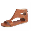 Flat sandals for women, artificial PU upper, round toe, flat heel, available in beige
