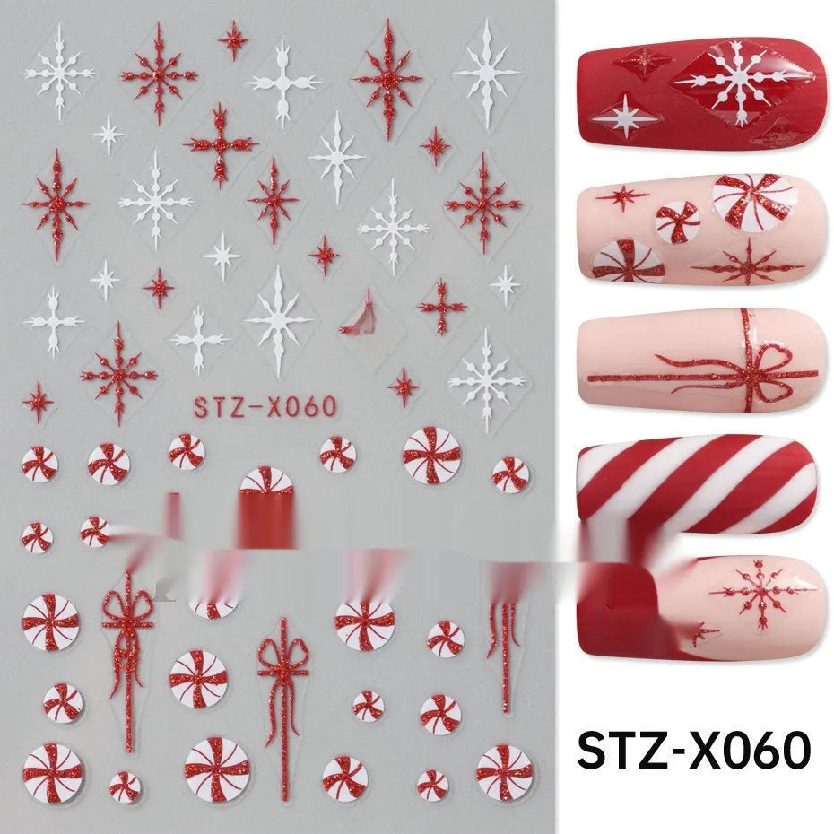 Pack of black and silver strip nail art stickers with cartoon and love pattern designs.