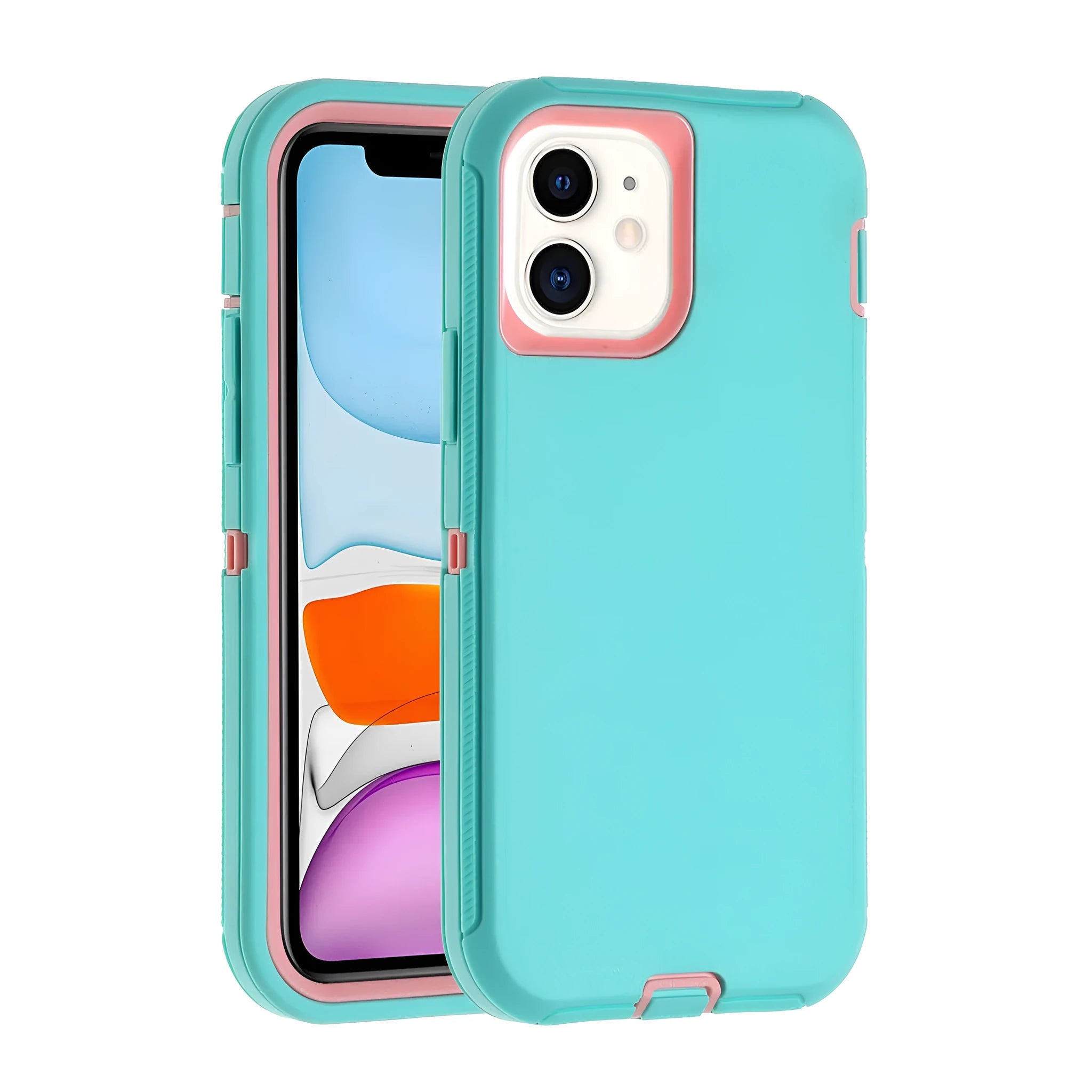 Three-proof drop-resistant silicone phone case for iPhone 12 series in light green pink