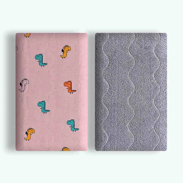 Colourful double-sided cotton velvet pet blanket with dinosaur and cartoon bear designs, shown in multiple sizes.