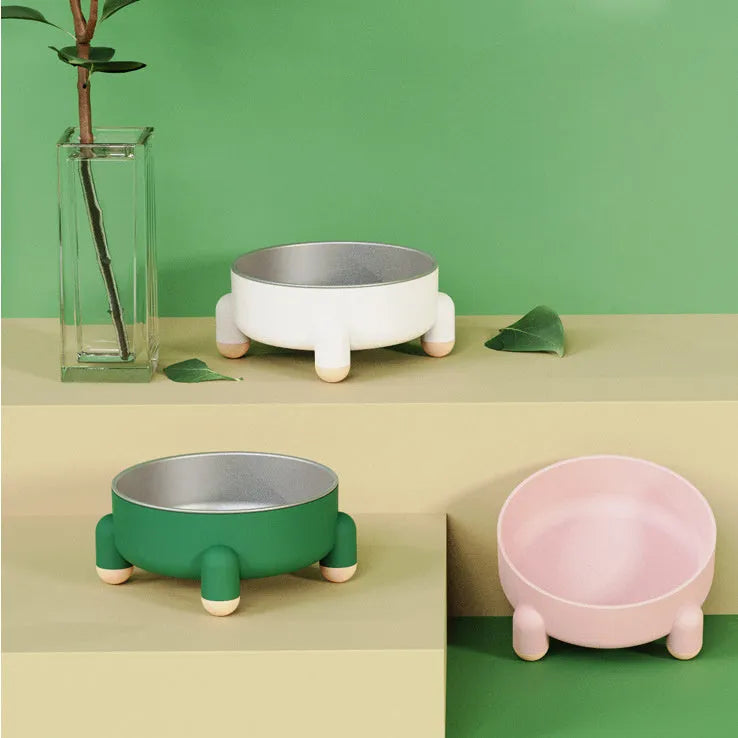 Green non-slip stainless steel pet bowl with a raised high foot design for dogs and cats