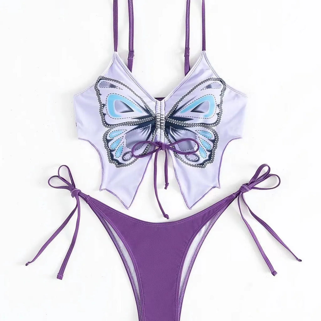Women's bow-ins style bikini swimsuit with split-leg briefs in multiple colour options