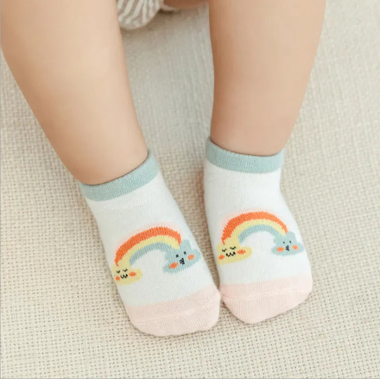 Baby combed cotton boat socks with stripes for 0-1 years old, yellow white cloud colour