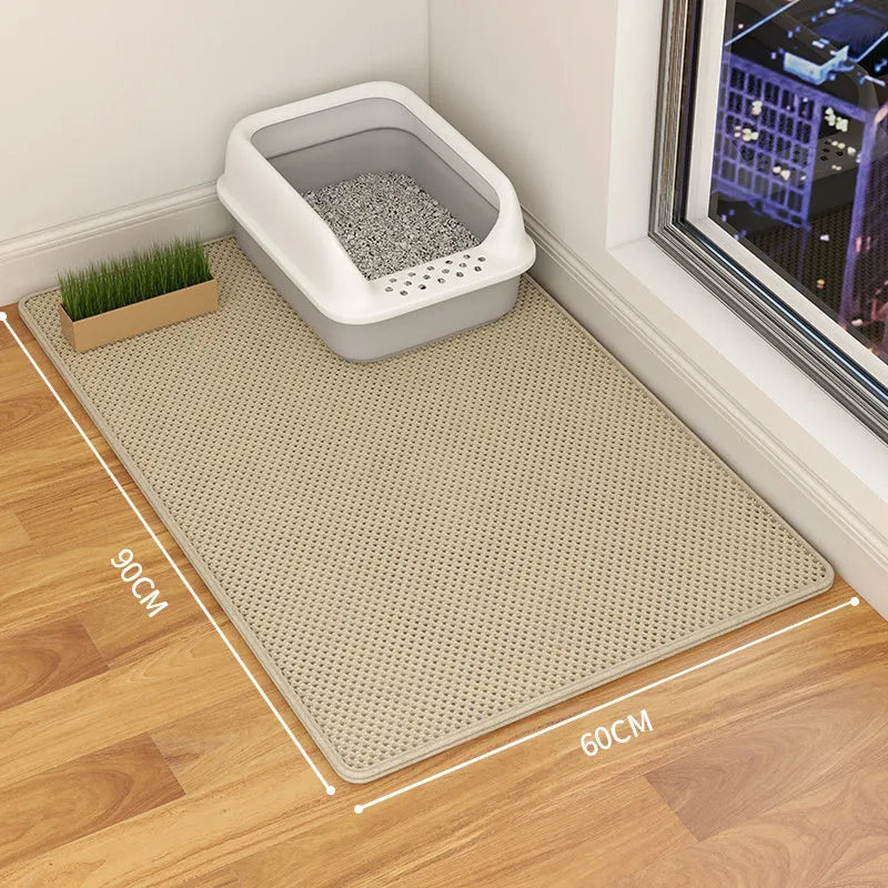 Double layer waterproof cat litter mat in beige colour with non-slip backing
