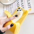 Creative Personality Squeeze The Banana design on a yellow hard back cover for an iPhone.