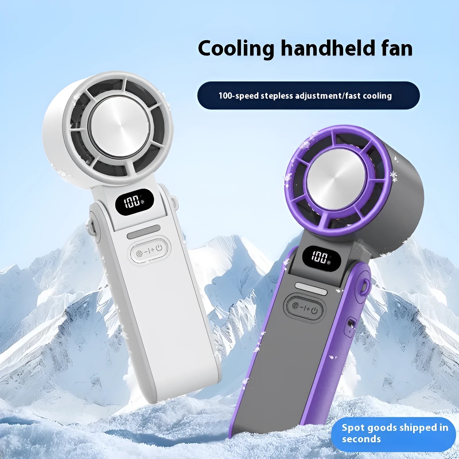 High-speed refrigeration ice compress handheld foldable fan in black with USB cable