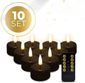 Four black LED tealight candles with flickering flame effect, measuring 4.1cm diameter