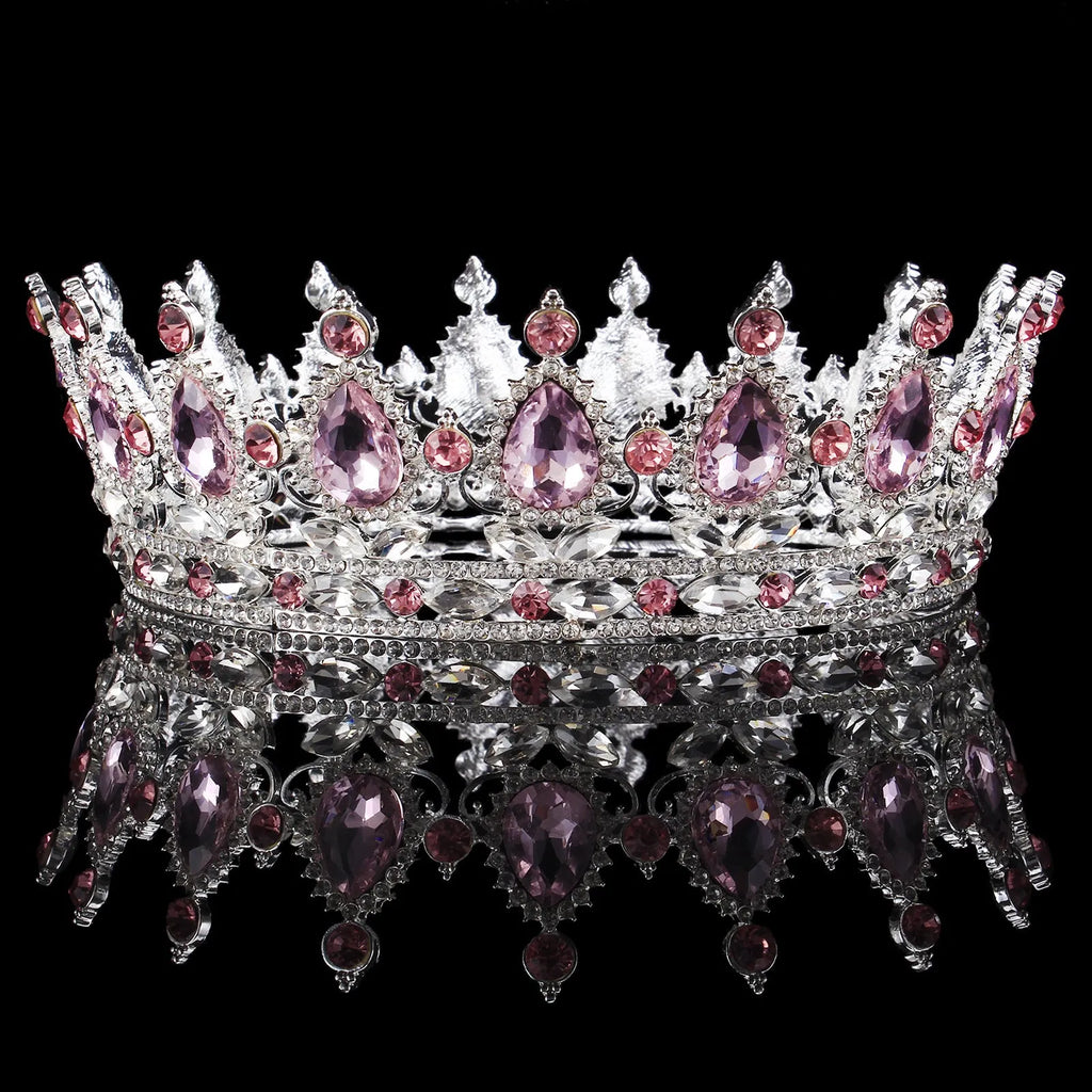 Baroque bridal crown headdress with rhinestone accents, alloy frame, 12.5cm diameter, gold powder finish
