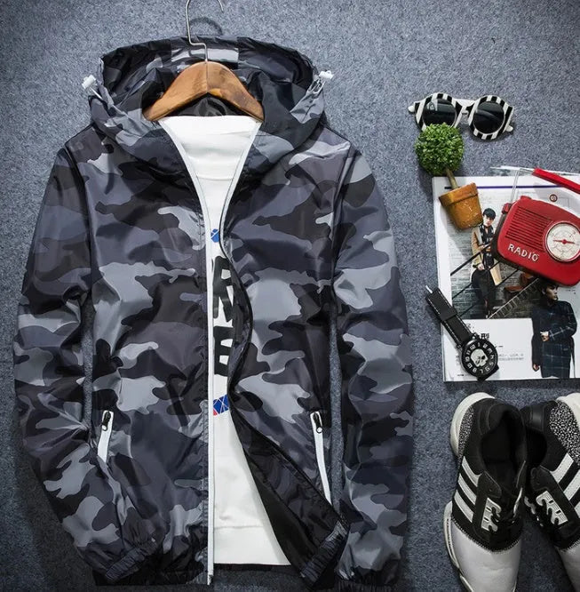 Covrlge men's camouflage hooded jacket with luminous zipper spring casual coat MWJ011 in green colour front view
