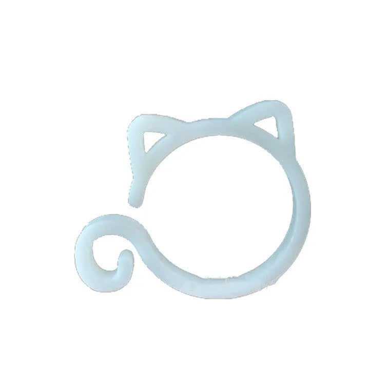 Decorative red plastic cat-shaped clip for gardening plant support.