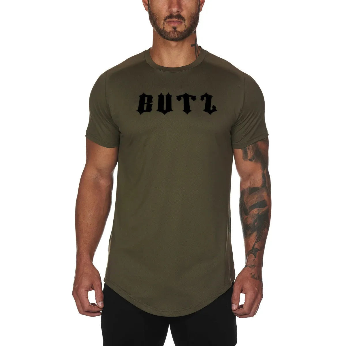 Men's cotton-spandex fitness shirt in multiple colours with optional letter print design