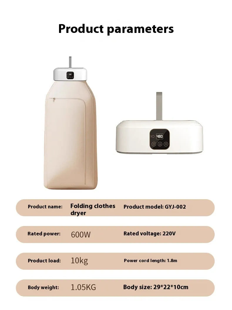 White cylindrical compact laundry dryer with remote control for dormitory use