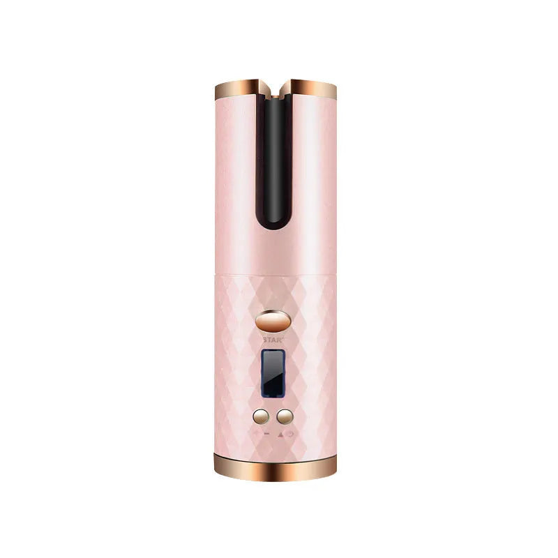 Portable automatic curling iron with USB charging port and gold ceramic barrel in white colour
