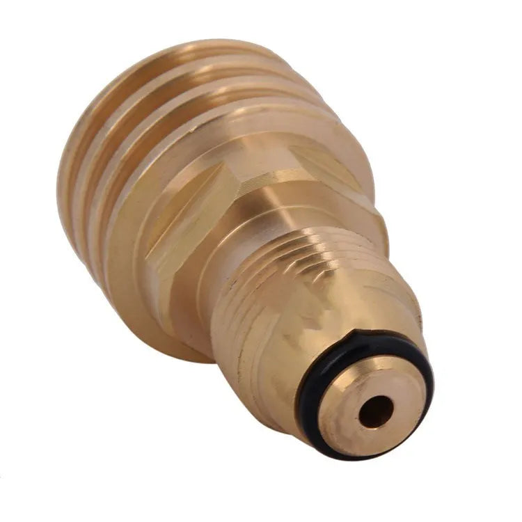 Brass gas brazier adapter with gold finish showing taper external thread