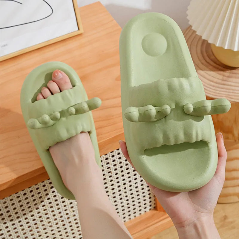 Deer horn patterned EVA flip flop slippers with hollow-out design in light yellow colour