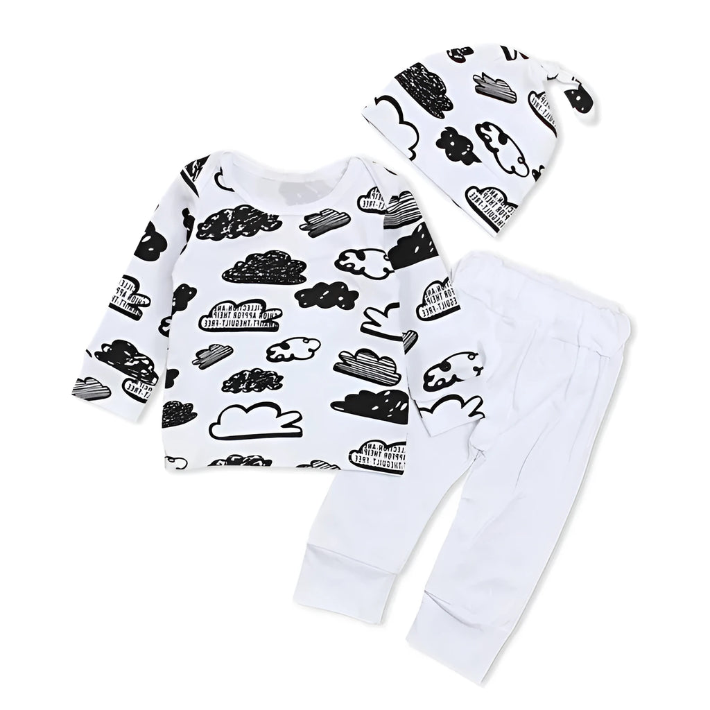 Three-piece white boys' pants suit with long sleeves, non-hooded, for spring and autumn, size 80cm
