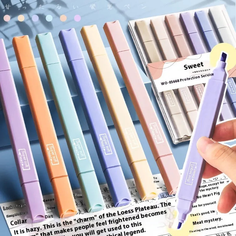 Set of double headed fluorescent marking pens in salt series, sweet series, and mixed colour packs