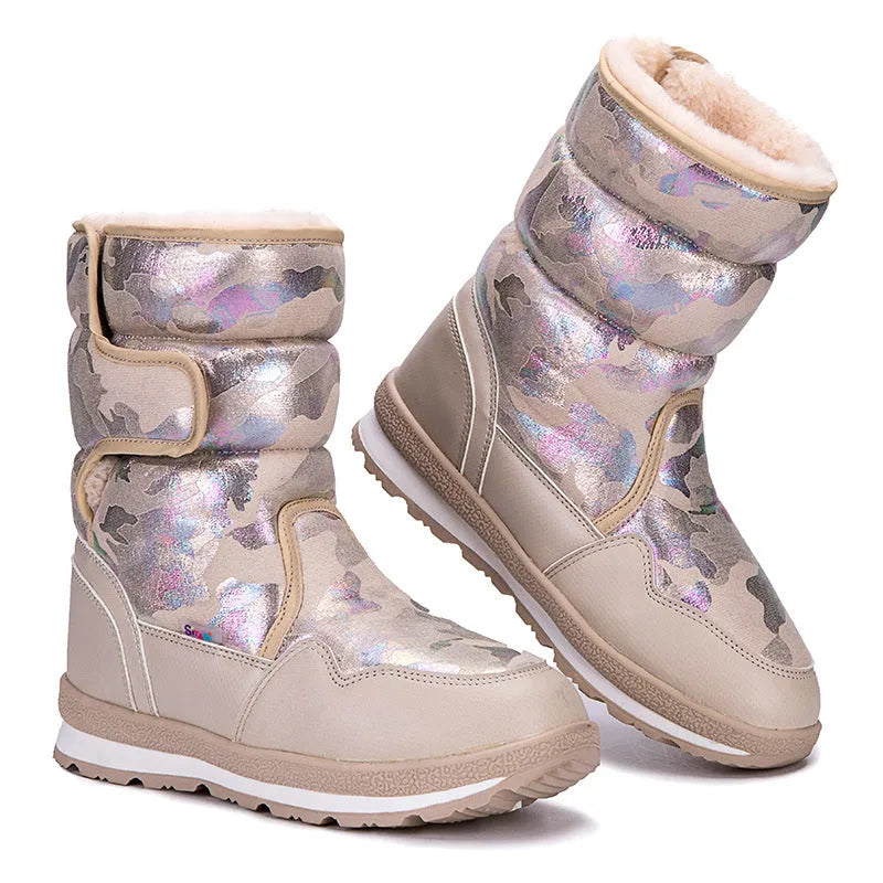Children's waterproof fleece-lined mid-top snow boots with slip-resistant rubber sole, sizes 25-41, multiple colours