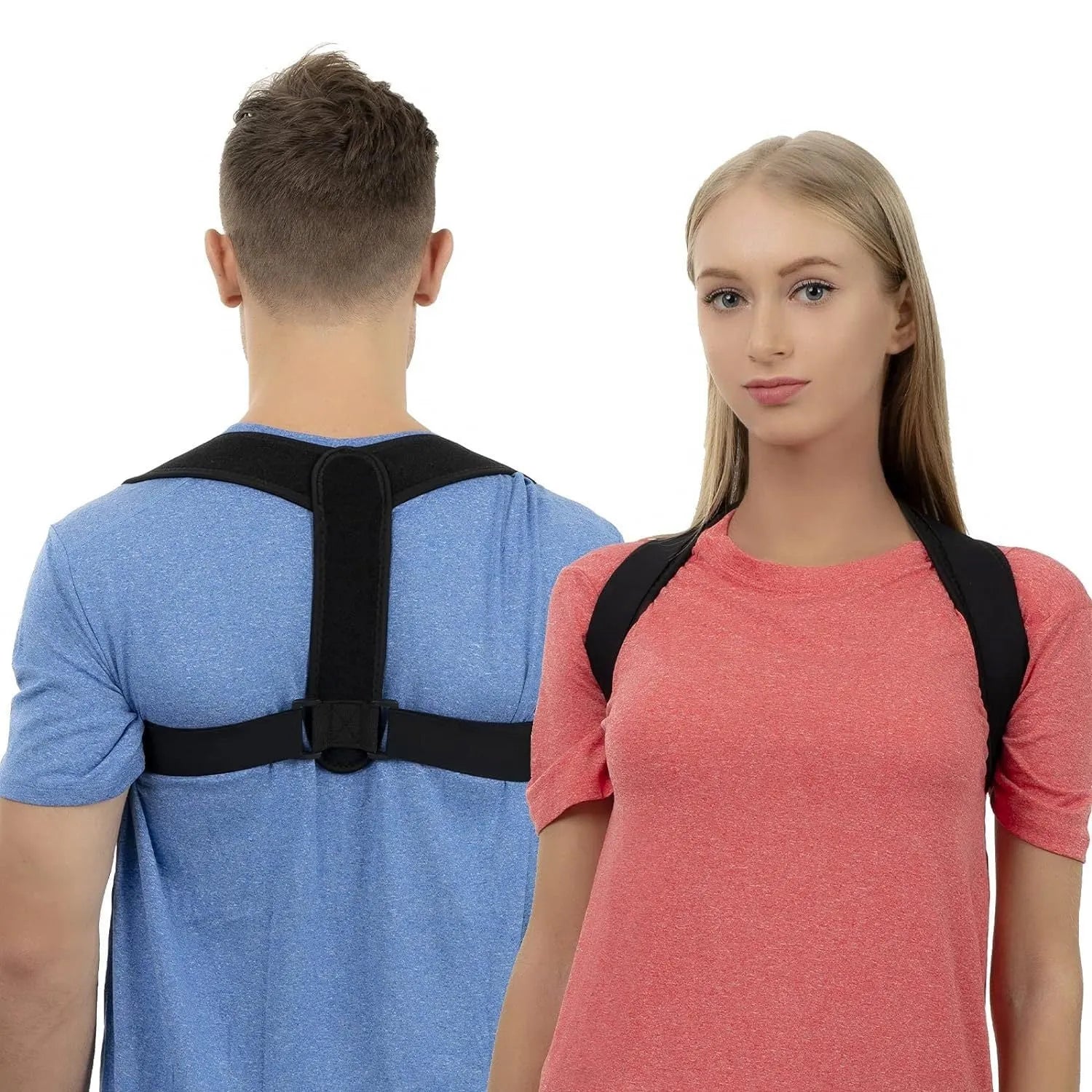 Black adjustable posture correction strap for back support