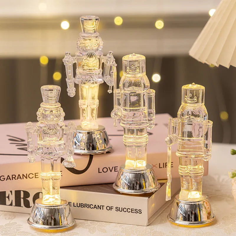 Transparent plastic walnut soldier nutcracker Christmas ornament in traditional design.
