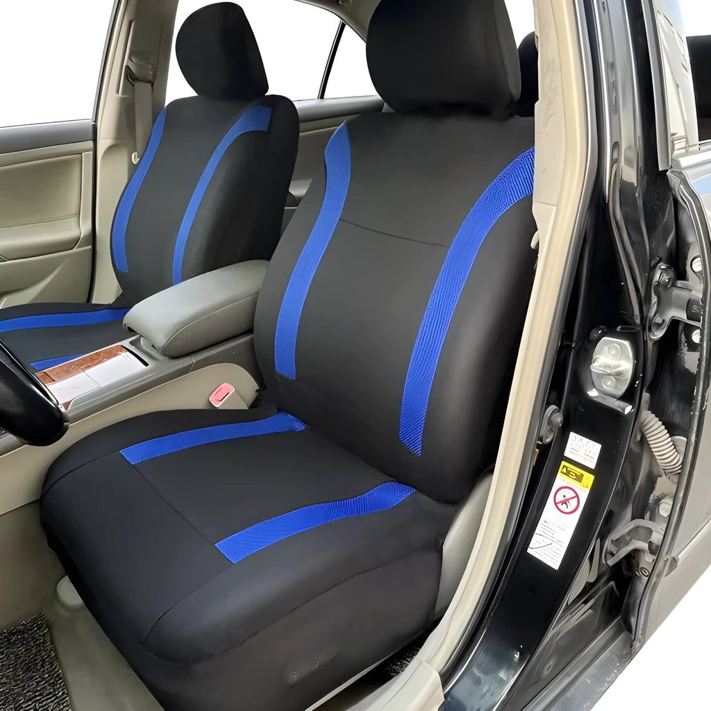 Polyester eyelet fabric car seat cover set in selected colour, showing headrest and seat cover pieces.