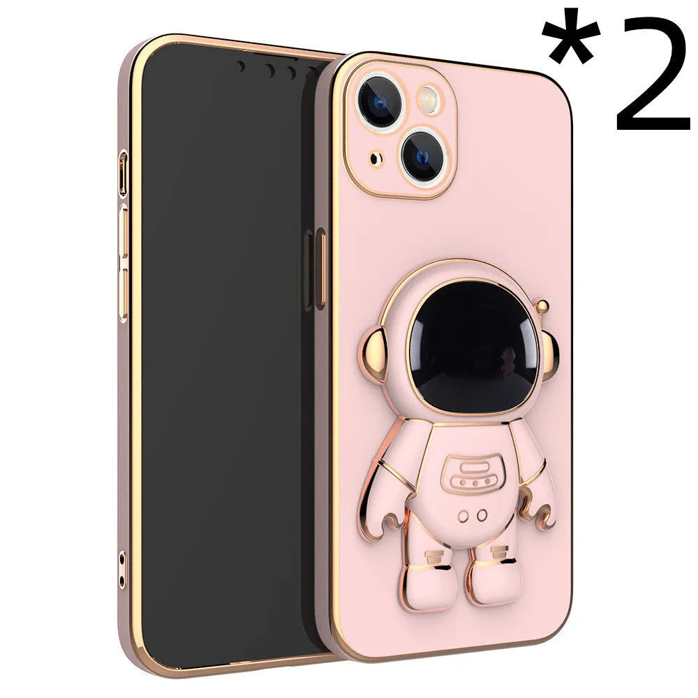 3D astronaut TPU phone case with electroplating bracket for iPhone, in black