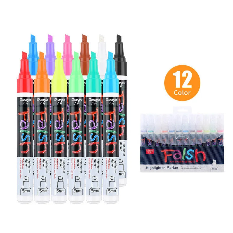 Pack of 6mm fluorescent board markers with a choice of 8 or 12 colours in carded packaging.