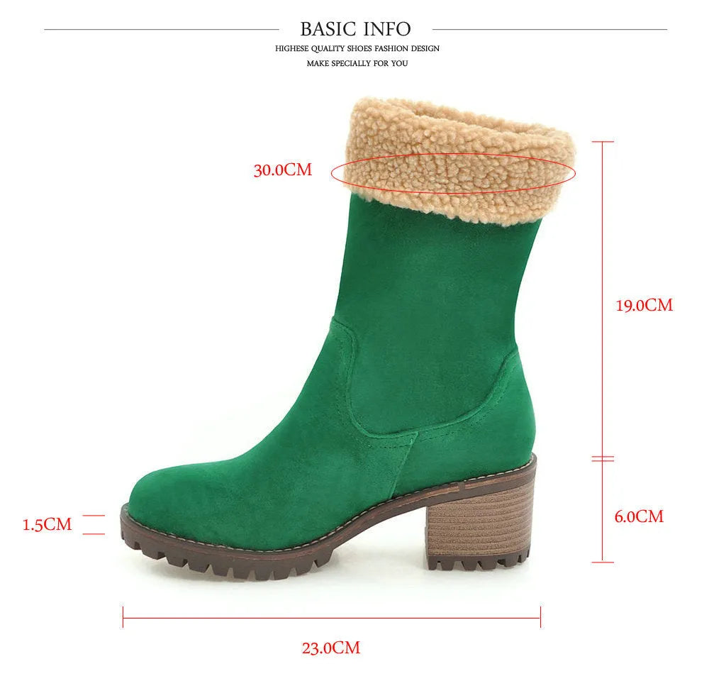 Men's snow boots with rubber soles and plush lining in black, grey, green, or orange colours