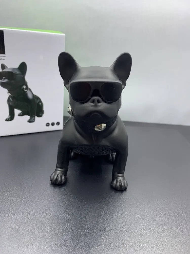 Mini bulldog-shaped Bluetooth speaker in black, red, or white colours showing compact design