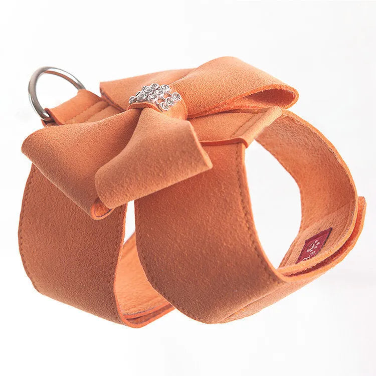 Cute fashion bowknot puppy chest strap in microfiber available in pink, blue and orange colours