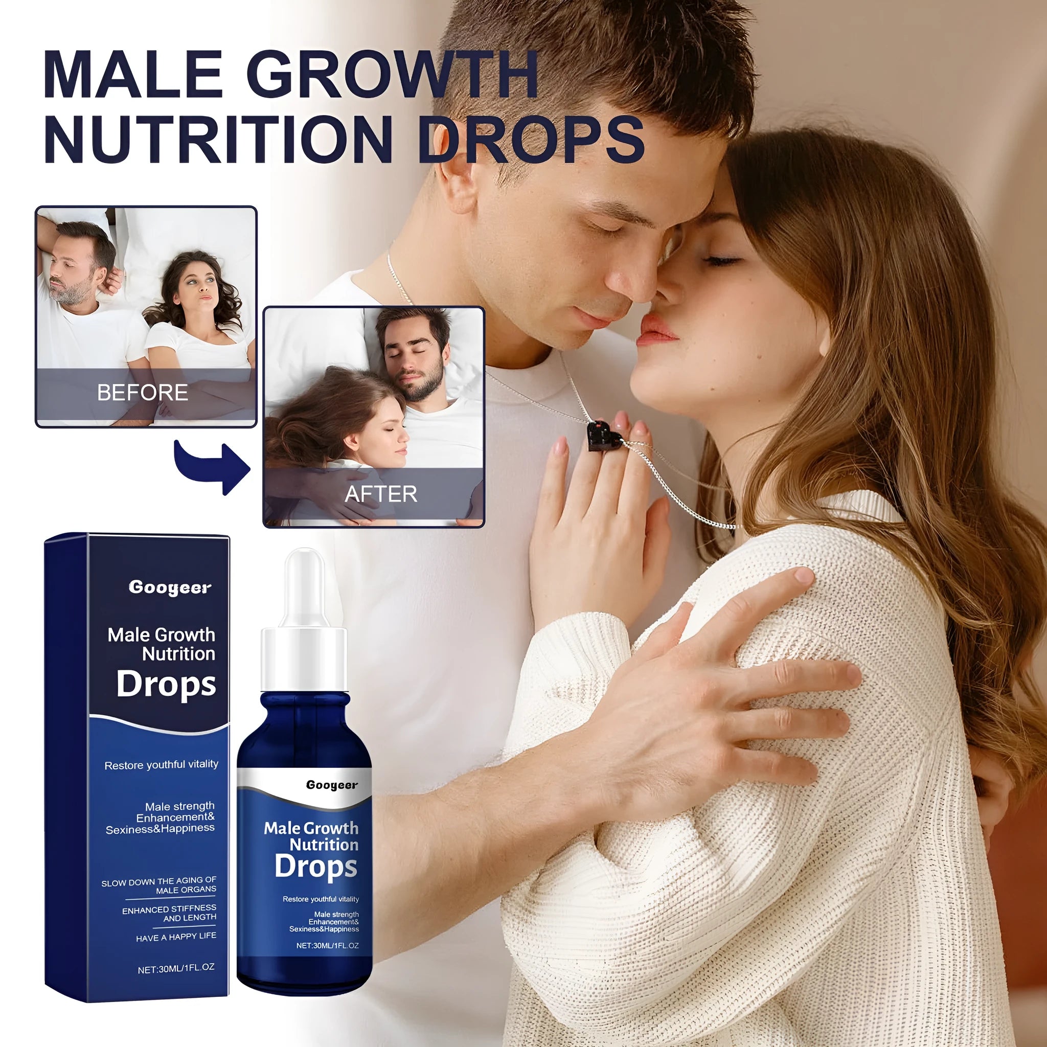 Male Body Nutrition Drops 30ml bottle, body care kit for universal skin type