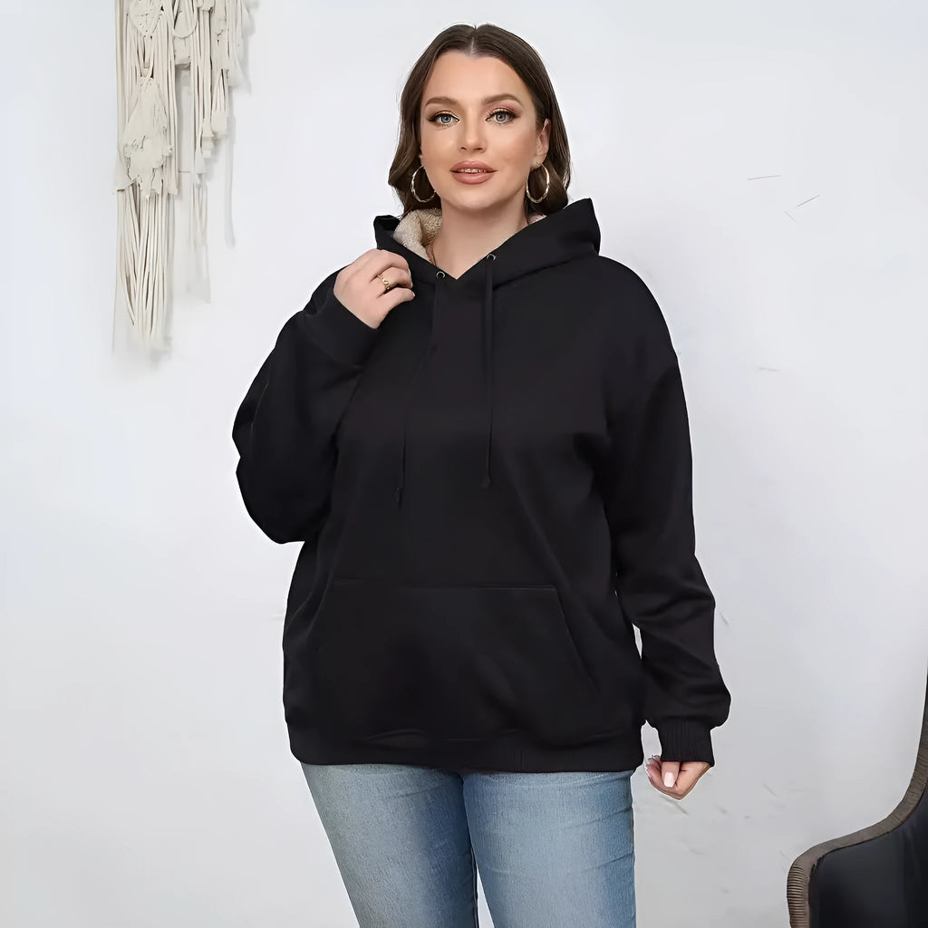 Women's thick polyester hooded sweater with 3D pattern, pockets, and loose fit design in multiple colours