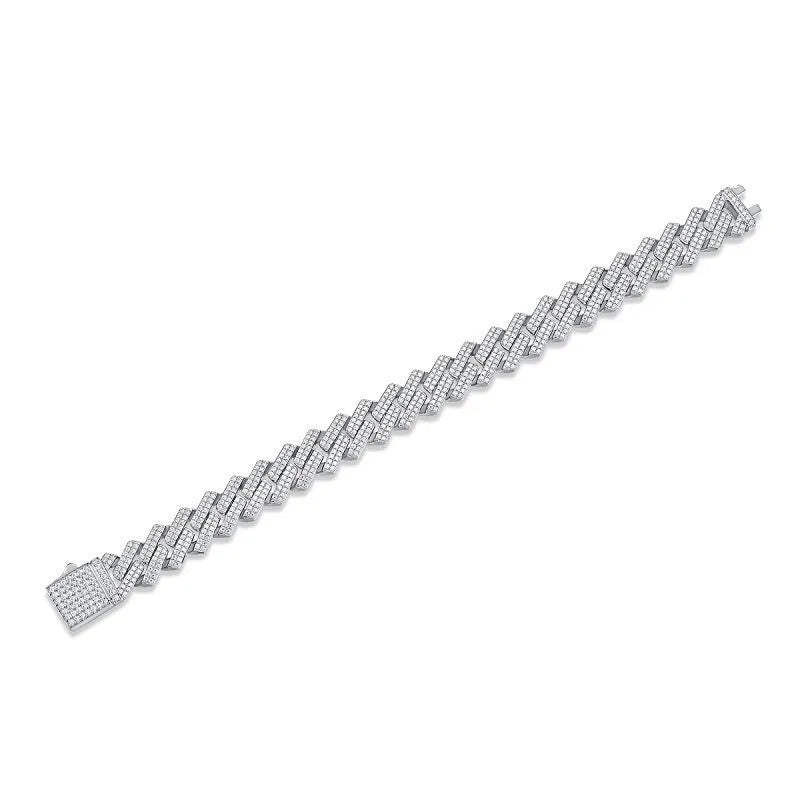 Moissanite S925 silver keel bracelet for men with 14mm round-cut stone and geometric chain
