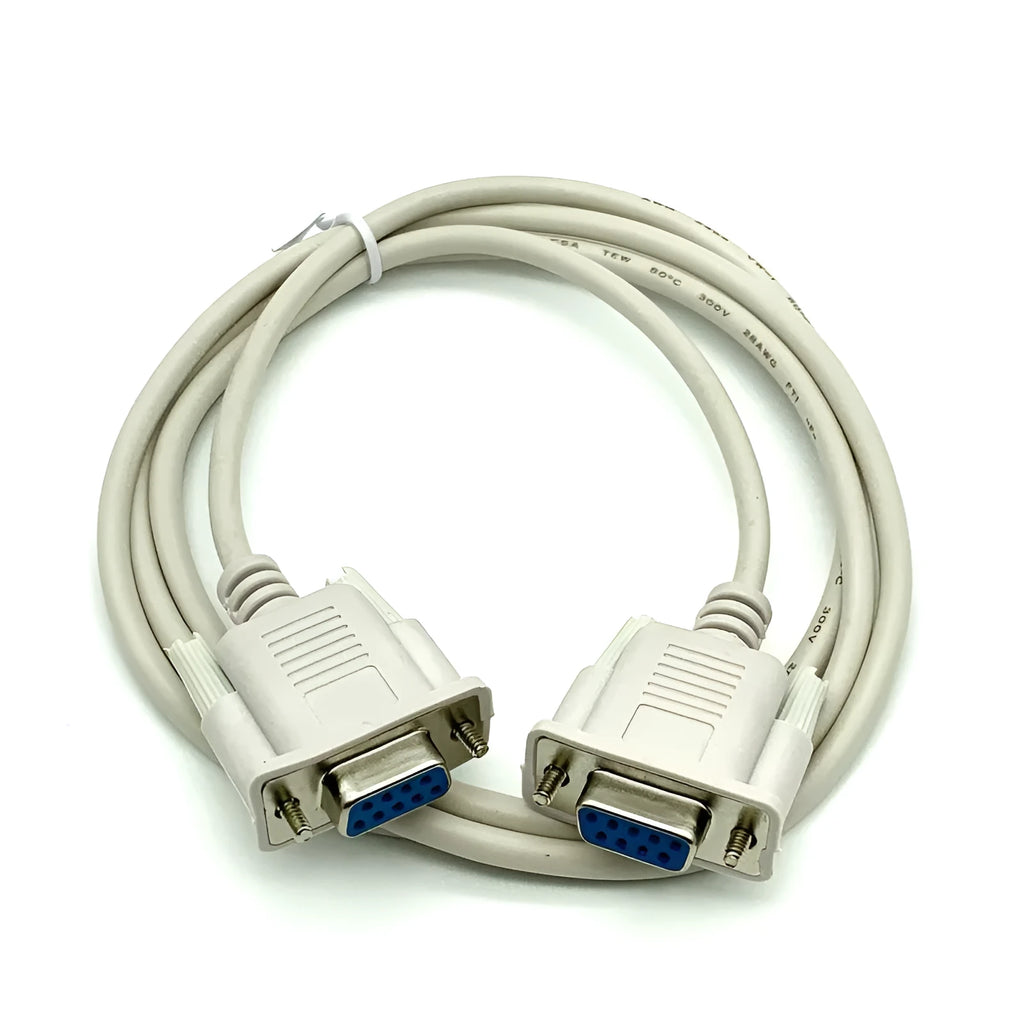 Milky white DB9 RS232 serial cable with female connectors at both ends, length 1.5 metres.