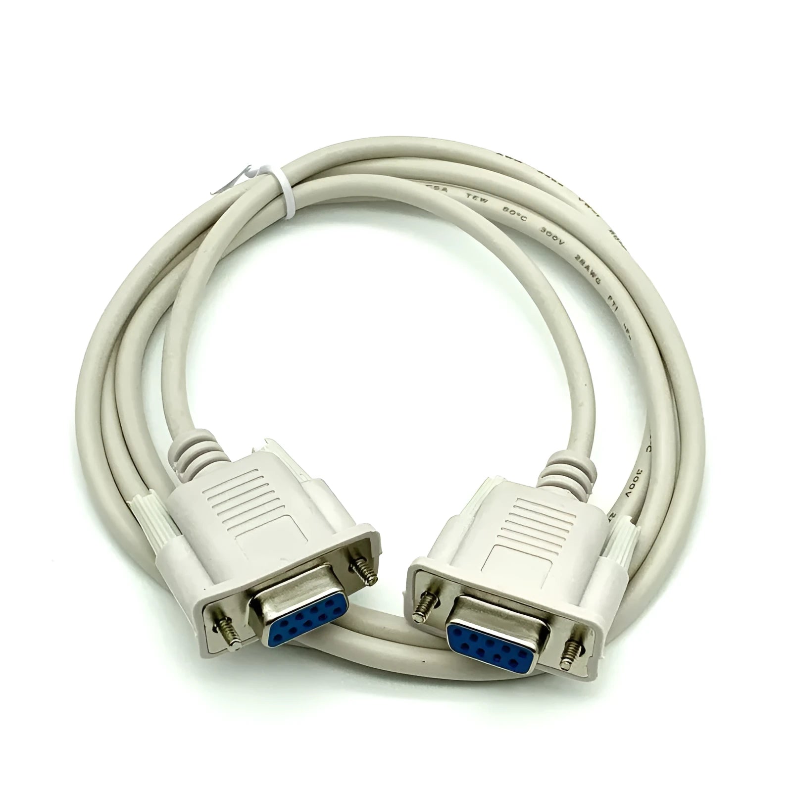 Milky white DB9 RS232 serial cable with female connectors at both ends, length 1.5 metres.