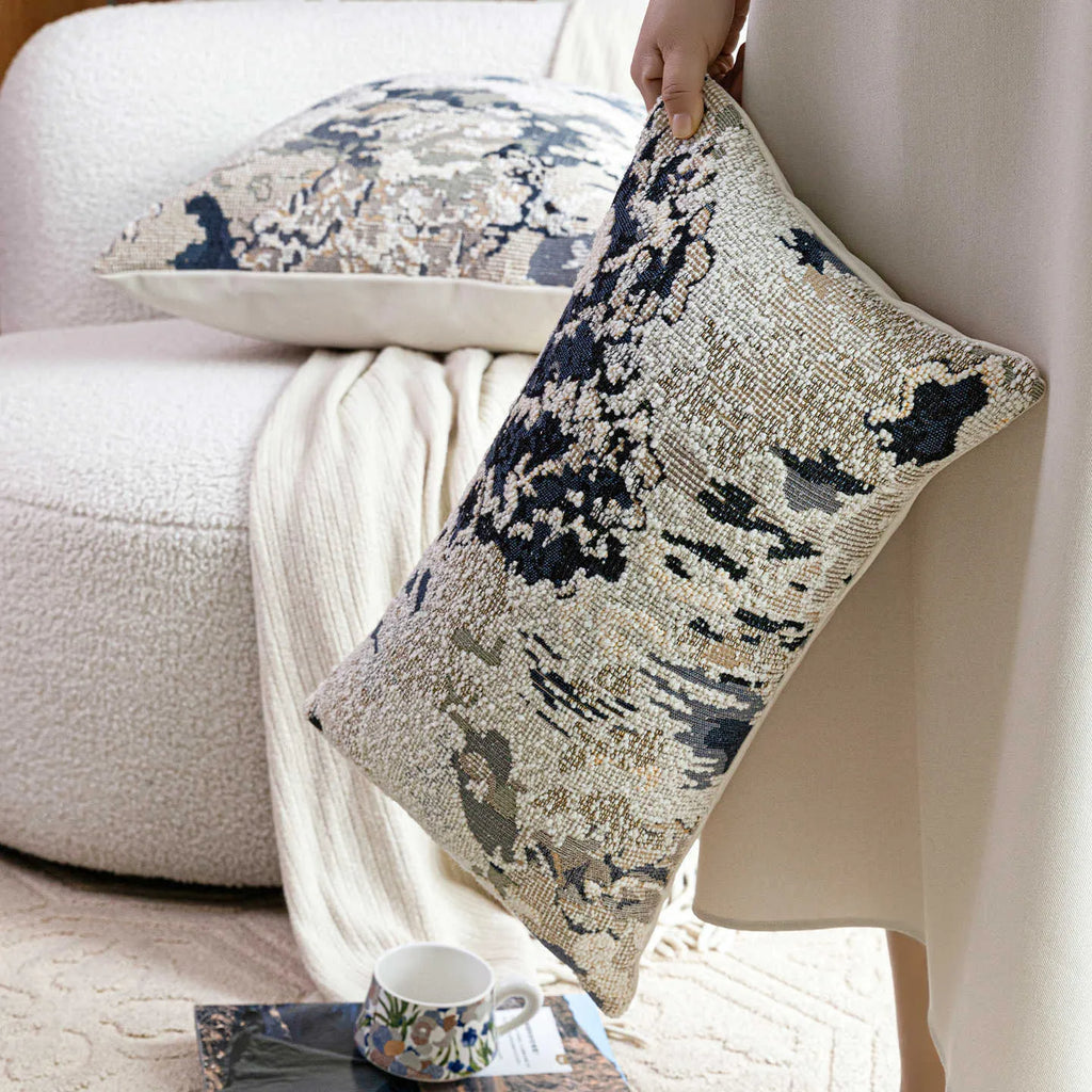 Spring flower blue abstract floral patterned feather velvet pillowcase for cushions.