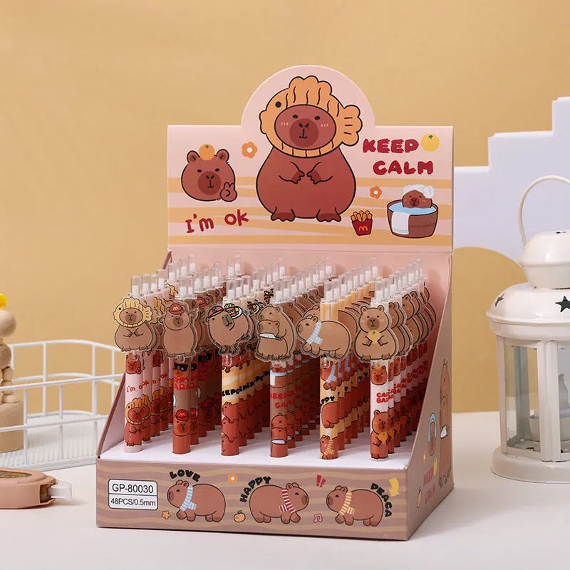 48 cartoon bear gel pens with acrylic paster pressing mechanism and carbon black ink