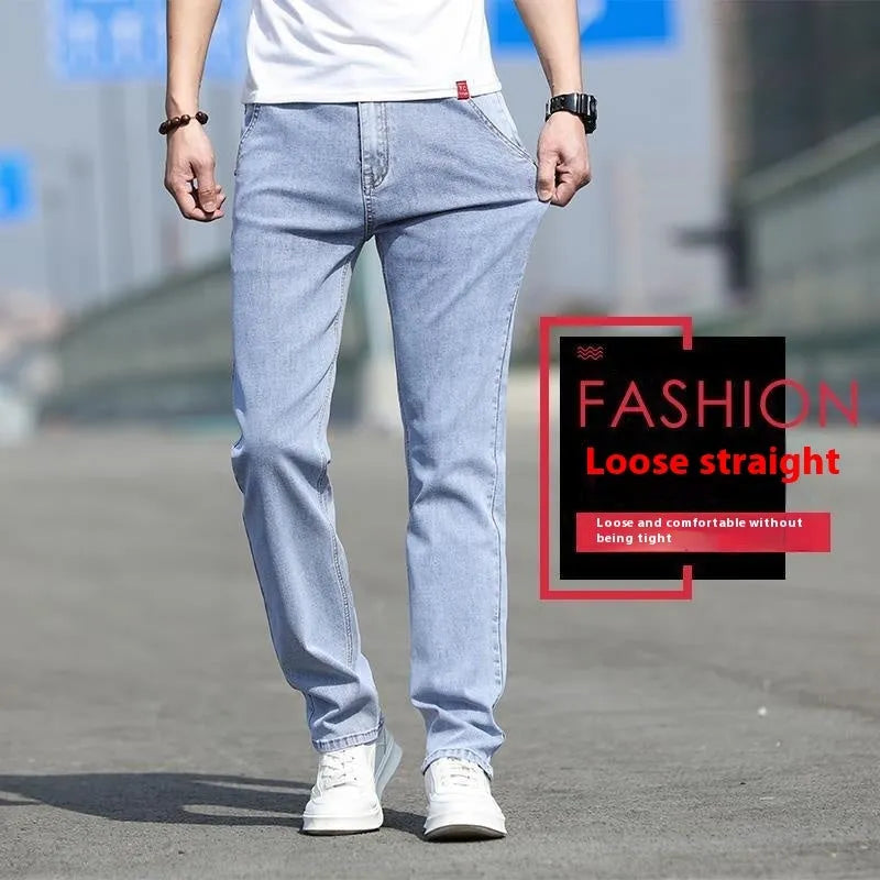 Men's straight-leg smoky gray jeans with low-rise waist and zip fly.