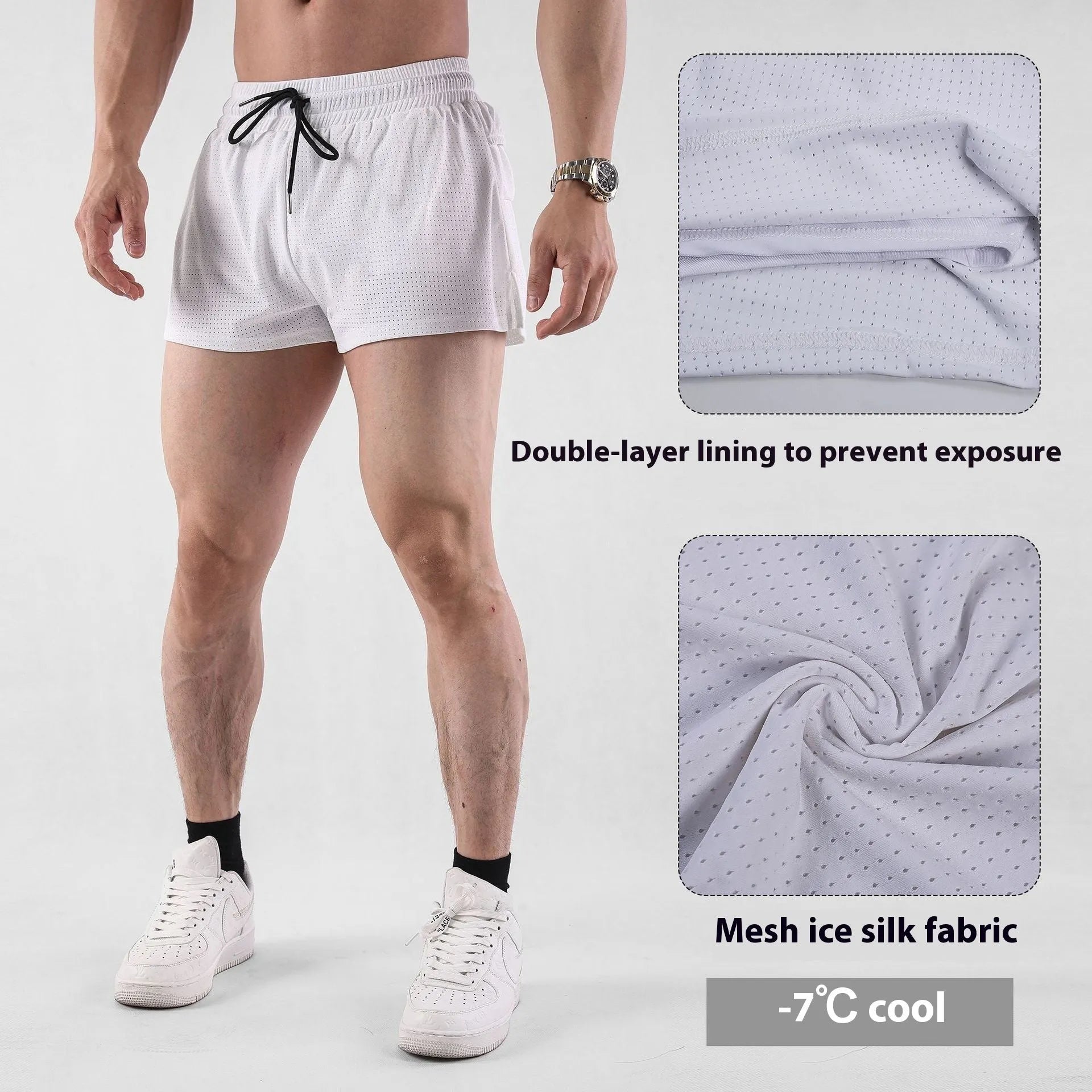 Men's quick-drying nylon shorts in white and black colours with sport leisure styling
