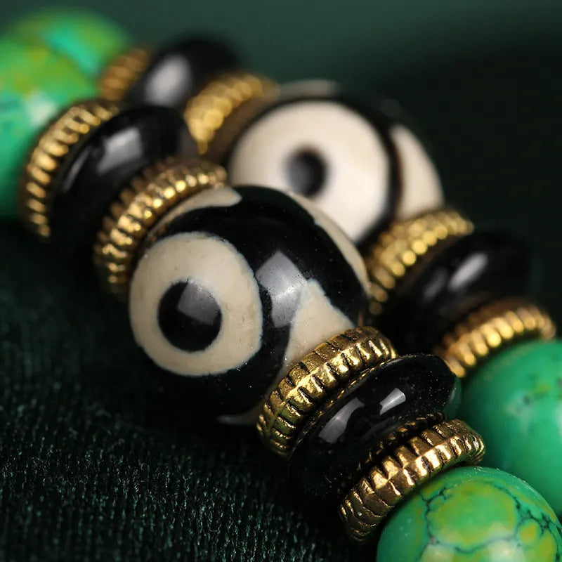 Natural turquoise bracelet with 108 round polished 8mm beads on a string.