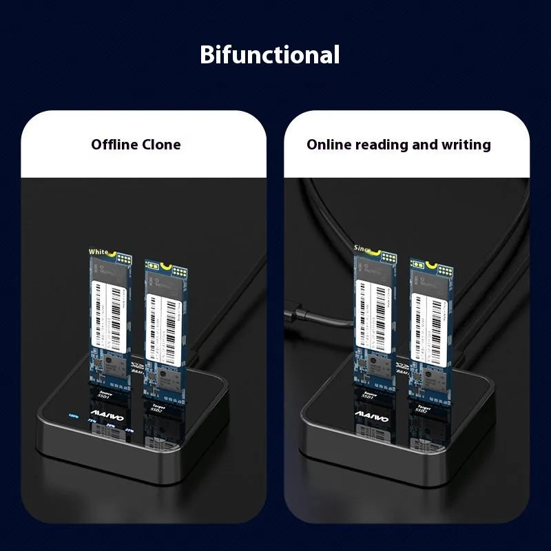 MAIWO K3016 M.2 Solid State Hard Disk Dock and copier unit with cables and power adapter.