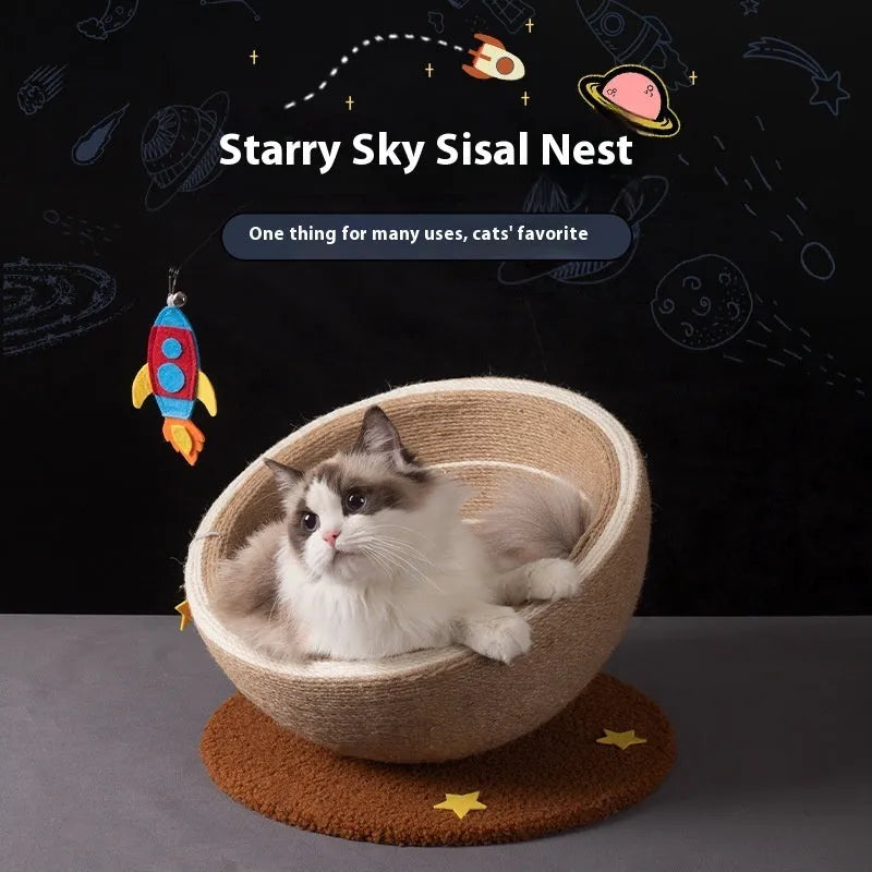 Large integrated cat scratching board and bed with sisal rope surface and flannel nest in Starlight Sisal Nest colour