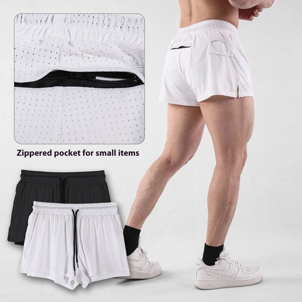 Men's quick-drying nylon shorts in white and black colours with sport leisure styling