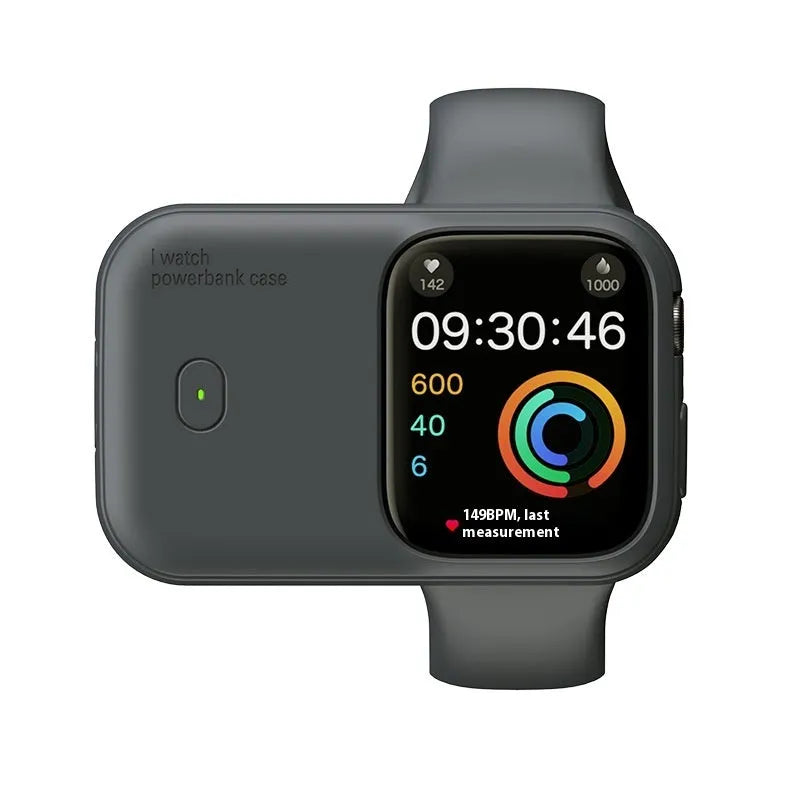 Apple Watch portable wireless charging case in brown, midnight blue, or starlight colours with 1200mAh battery