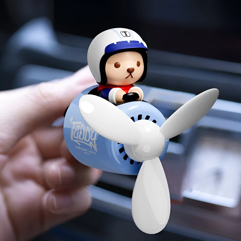 Blue teddy bear car vent air freshener ornament with plastic perfume holder