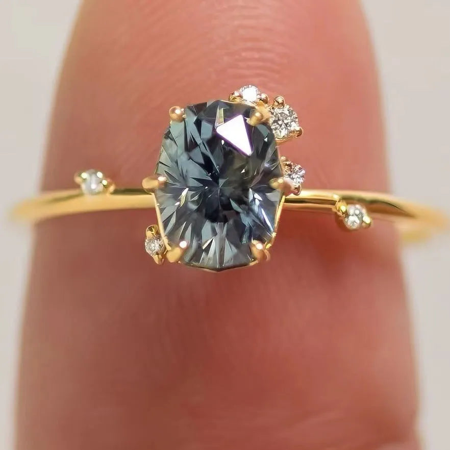 Gold plated women's flower ring with green zircon stones in sizes 6 to 10