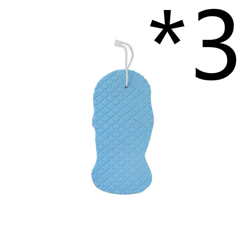 3D fish scale pattern bath sponge ball in white, grey, pink, or light blue colour.